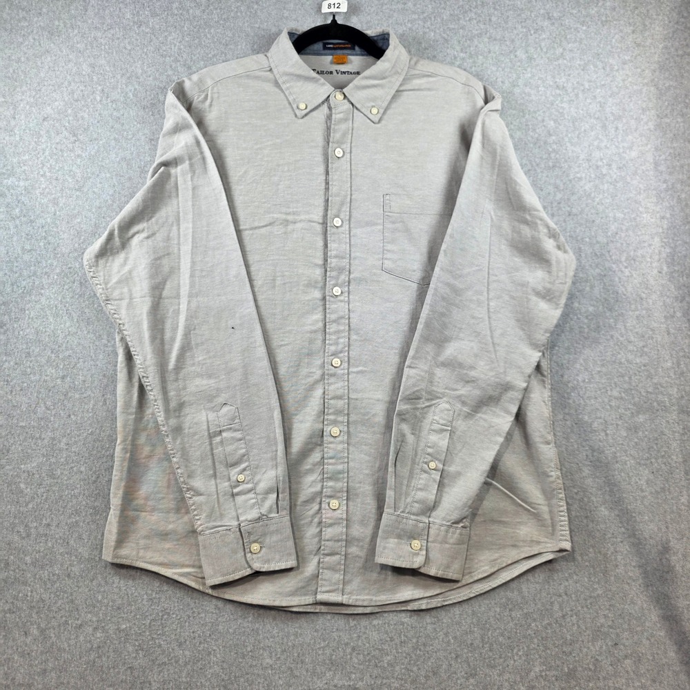 Tailor Vintage Luxe Performance Mens Large Grey Button Down Shirt Cotton Stretch